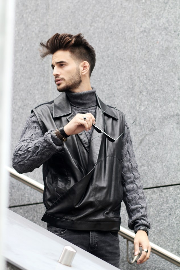 adrien guarino swiss model infashionity menswear platform fashion blog henri balit photography styling leather vest skinny jeans suede boots menswear look