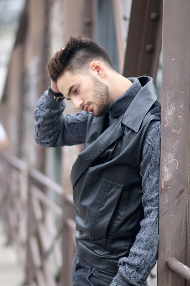 adrien guarino swiss model infashionity menswear platform fashion blog henri balit photography styling leather vest skinny jeans suede boots menswear look