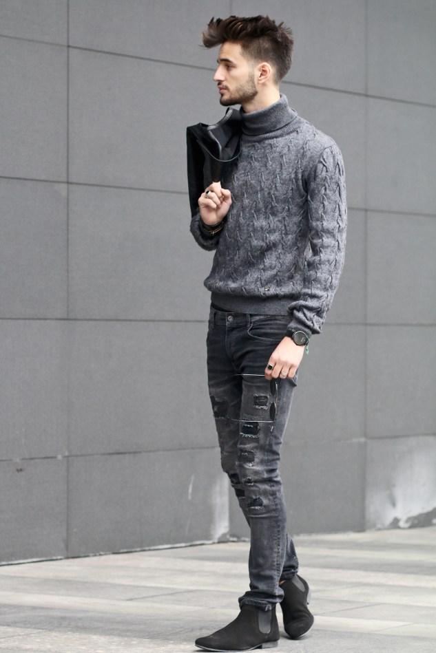 adrien guarino swiss model infashionity menswear platform fashion blog henri balit photography styling leather vest skinny jeans suede boots menswear look