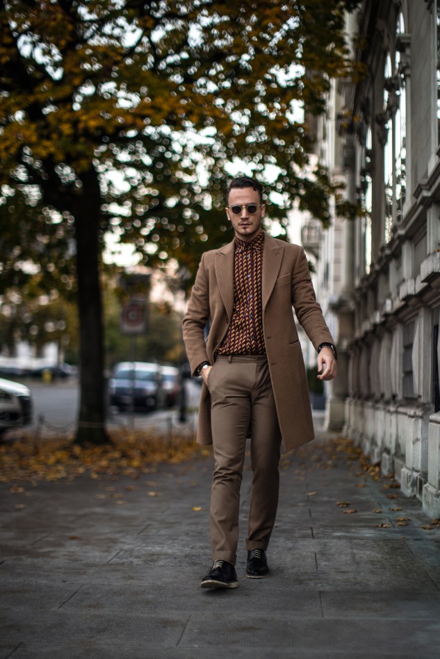 infashionity swiss men's fashion blog styling camel coat bally graphic shirt fall style