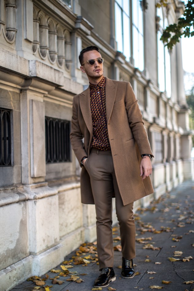 infashionity swiss men's fashion blog styling camel coat bally graphic shirt fall style