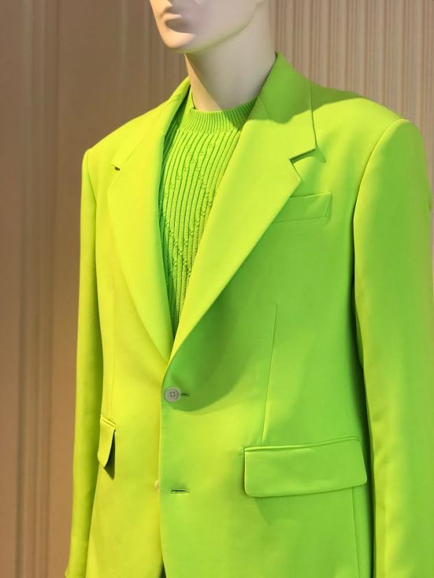 versace showroom milan ss19 neon suit