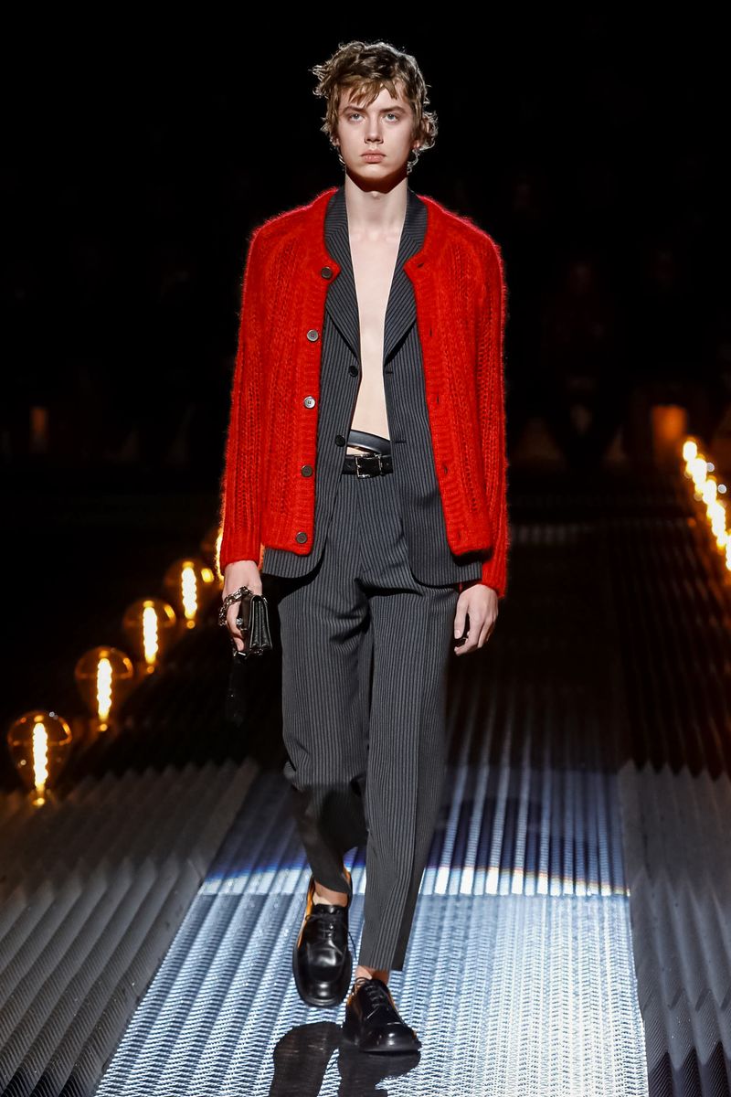 prada fw19 red cardigan