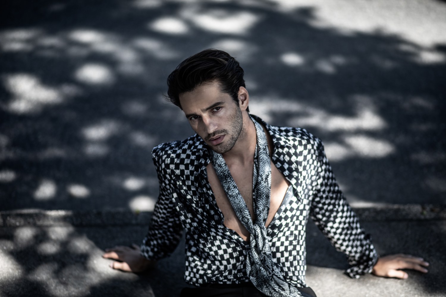 male model saint laurent silk shirt adrien guarino henri balit