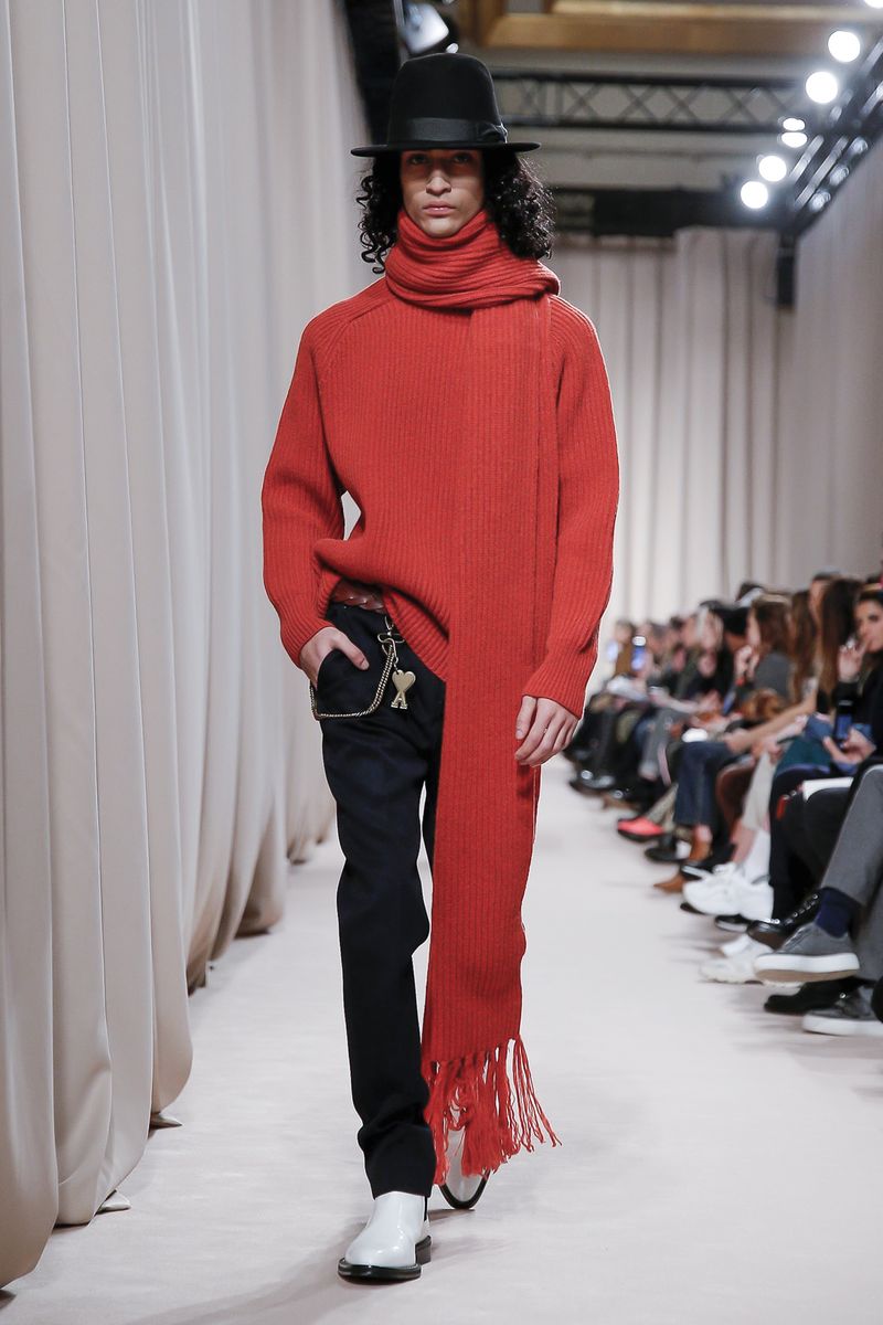 ami paris fw19 red knit scarf